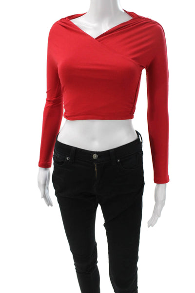 Lovers + Friends Women Cropped Red Long Sleeve Top Viscose Silk Size XS