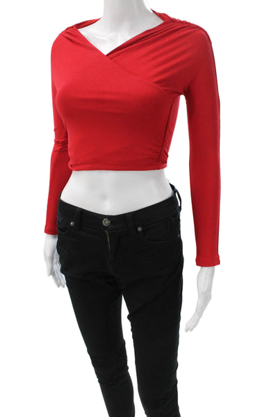 Lovers + Friends Women Cropped Red Long Sleeve Top Viscose Silk Size XS