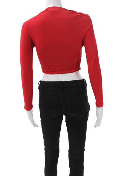 Lovers + Friends Women Cropped Red Long Sleeve Top Viscose Silk Size XS