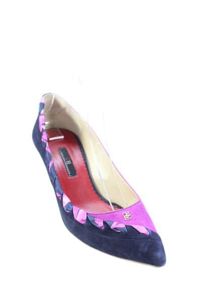 Carolina Herrera Women' Pointed Toe Suede Colorblock Pumps Shoes Size 38