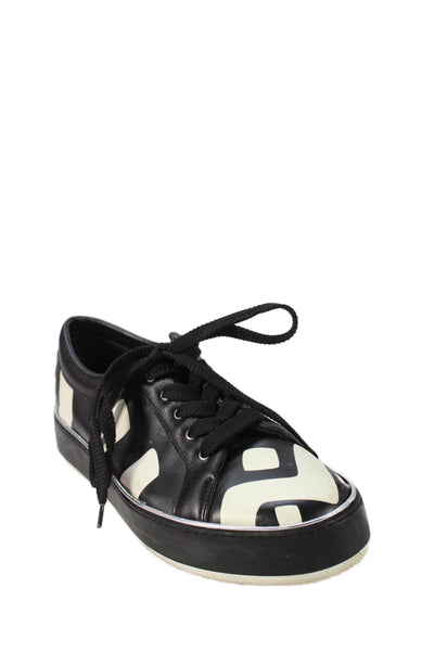 Max Mara Women's Leather Lace Up Rubber Sole Sneakers Black Size 39