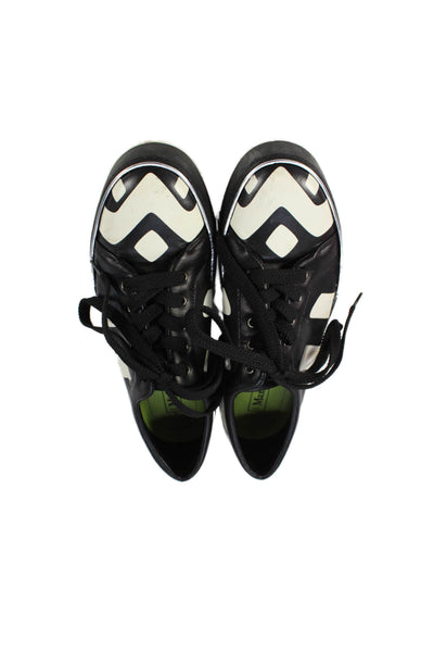 Max Mara Women's Leather Lace Up Rubber Sole Sneakers Black Size 39