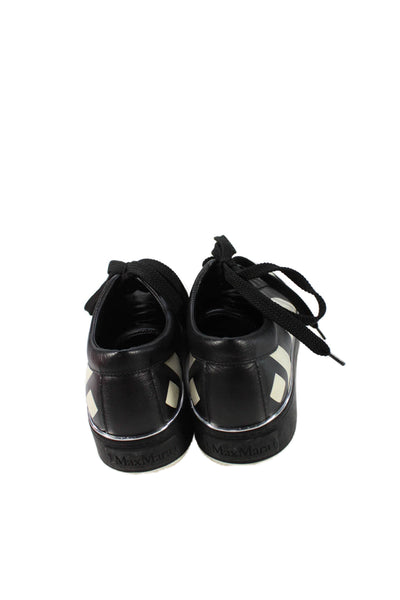Max Mara Women's Leather Lace Up Rubber Sole Sneakers Black Size 39