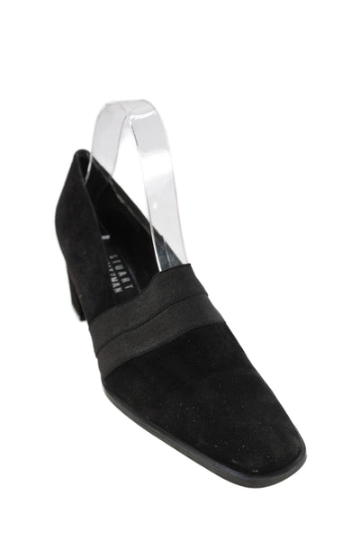 Stuart Weitzman Women's Round Toe Block Heel Suede Shoes Black Size 9