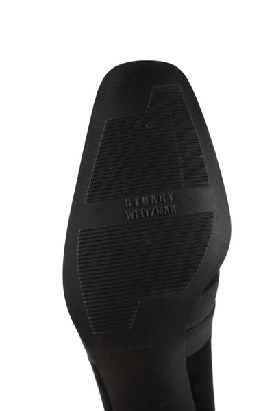 Stuart Weitzman Women's Round Toe Block Heel Suede Shoes Black Size 9