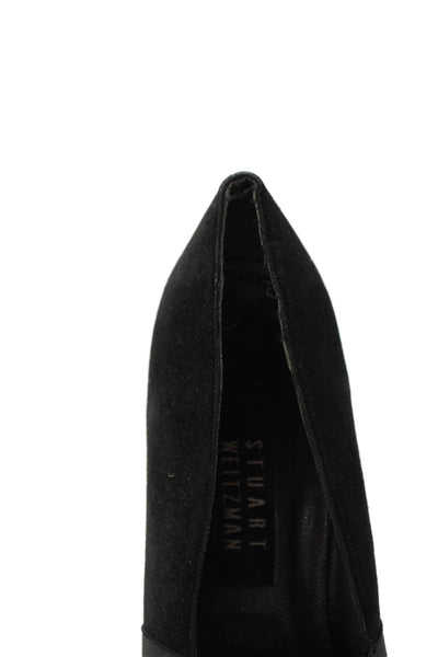 Stuart Weitzman Women's Round Toe Block Heel Suede Shoes Black Size 9