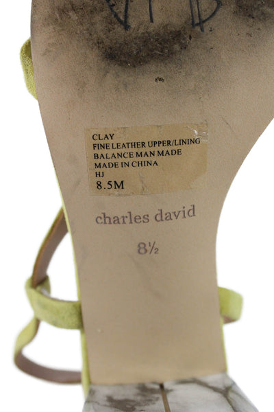 Charles David Women's Square Toe Block Heel Strappy Sandals Yellow Size 8.5