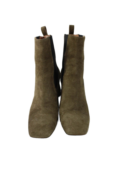 Pollini Women's Suede Block Heel Pull-On Ankle Boots Green Size 9
