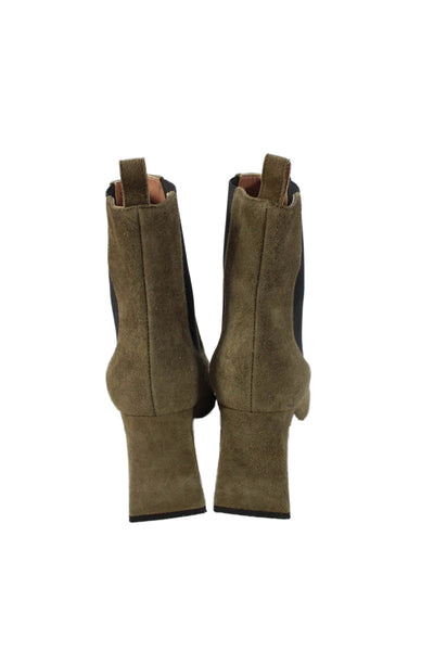 Pollini Women's Suede Block Heel Pull-On Ankle Boots Green Size 9
