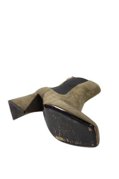 Pollini Women's Suede Block Heel Pull-On Ankle Boots Green Size 9