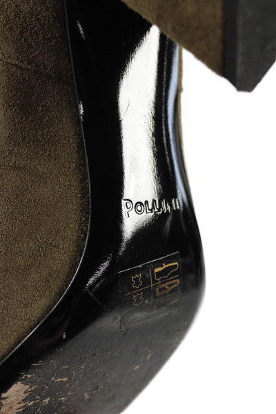 Pollini Women's Suede Block Heel Pull-On Ankle Boots Green Size 9