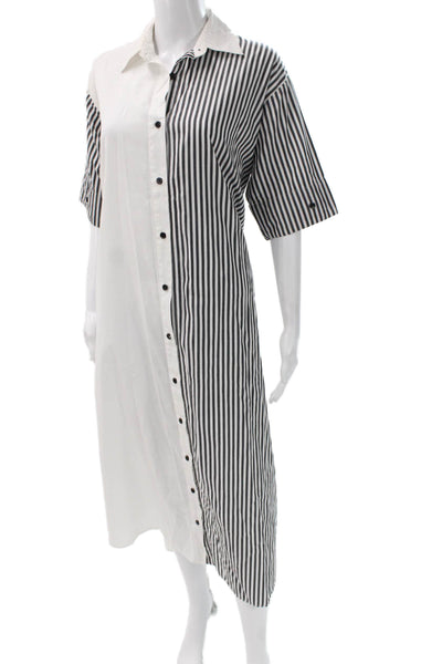Tome Womens Black Striped Collared Shirt Dress Short Sleeve Long Size M