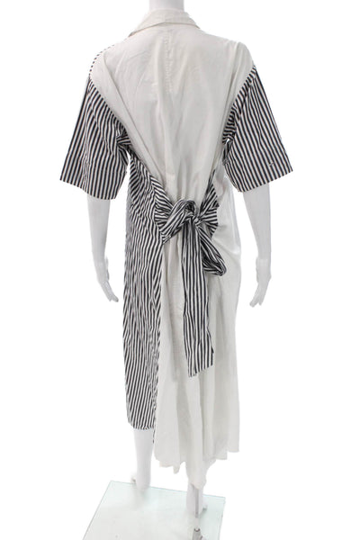 Tome Womens Black Striped Collared Shirt Dress Short Sleeve Long Size M