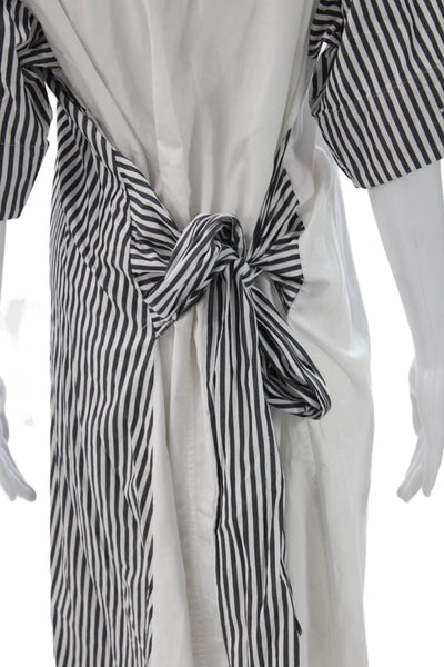 Tome Womens Black Striped Collared Shirt Dress Short Sleeve Long Size M