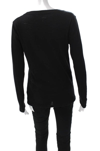 Majestic Filatures Women Basic Cashmere Long Sleeve T-Shirt Black Size 4