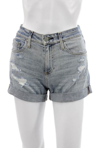 AG-ED Denim Unisex Light Blue Button Cotton Blend 90s Shorts Size 25