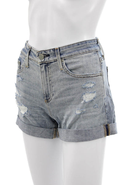 AG-ED Denim Unisex Light Blue Button Cotton Blend 90s Shorts Size 25