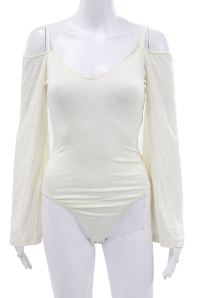7 For All Mankind Womens Scoop Neck Long Sleeve Rayon Bodysuit White Size S