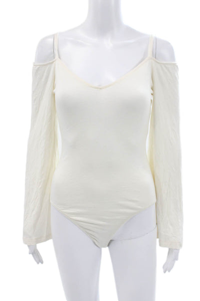 7 For All Mankind Womens Scoop Neck Long Sleeve Rayon Bodysuit White Size S