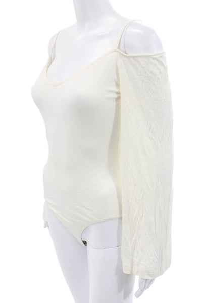 7 For All Mankind Womens Scoop Neck Long Sleeve Rayon Bodysuit White Size S