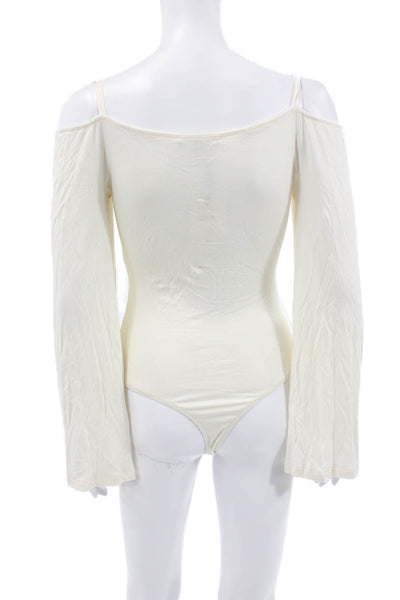 7 For All Mankind Womens Scoop Neck Long Sleeve Rayon Bodysuit White Size S