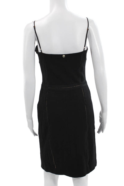Liu JO Women Bodycon Sheath Black Dress Sleeveless Button Size 42