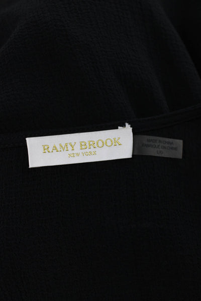 Ramy Brook Womens Kaftan Maxi Dress Black V Neck Drawstring Size L