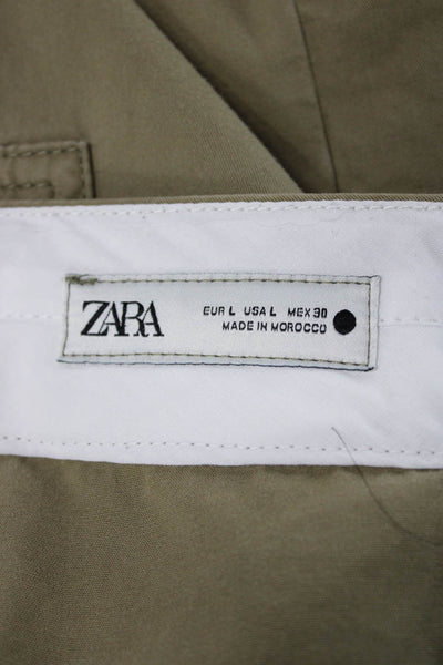 Zara Women Chino Khaki Pants Tan Cotton Button Size L