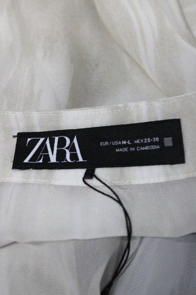 Zara Women Bohemian Beige Long Sleeve Top 100% Polyester Size M