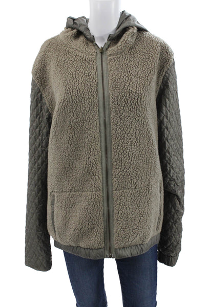 Tomas Maier Womens Quilted Brown Jacket Army Zip Long Sleeve Size L