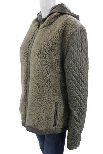 Tomas Maier Womens Quilted Brown Jacket Army Zip Long Sleeve Size L