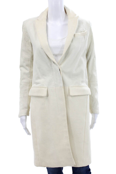 Theory Womens Collared Overcoat Beige Wool Blend Long Sleeve Size 0P