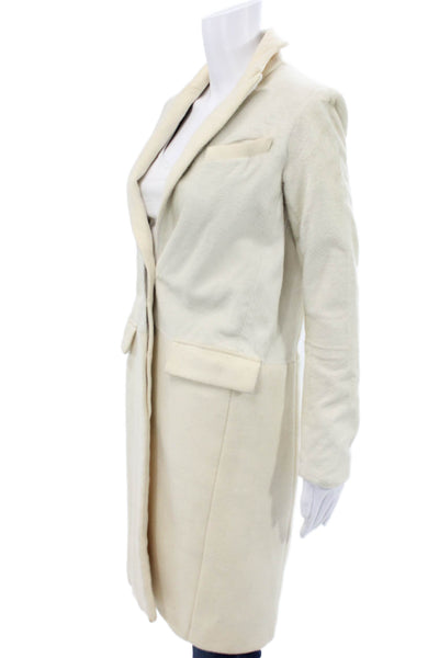 Theory Womens Collared Overcoat Beige Wool Blend Long Sleeve Size 0P