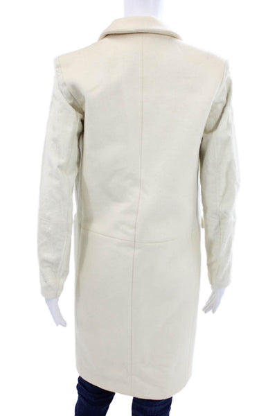 Theory Womens Collared Overcoat Beige Wool Blend Long Sleeve Size 0P