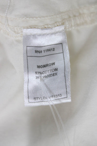 Monrow Women Cropped Collared Button Up Top White Cotton Long Sleeve Size L