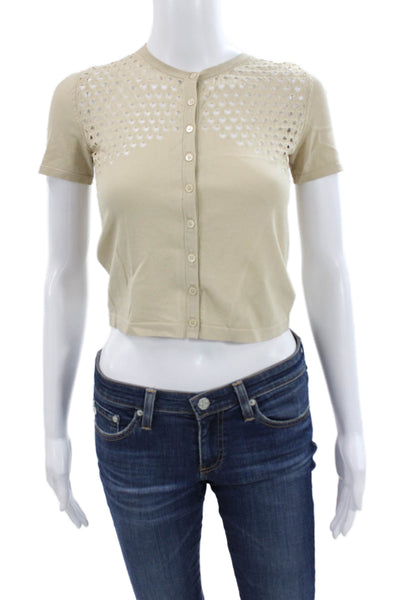 Faith Connexion Womens Cropped Button Up Geometric Beige Size S