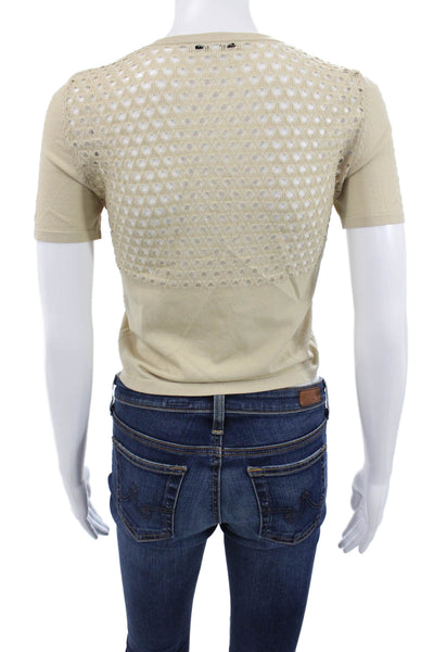 Faith Connexion Womens Cropped Button Up Geometric Beige Size S