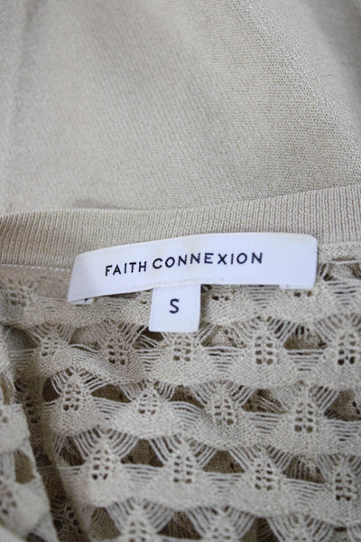 Faith Connexion Womens Cropped Button Up Geometric Beige Size S