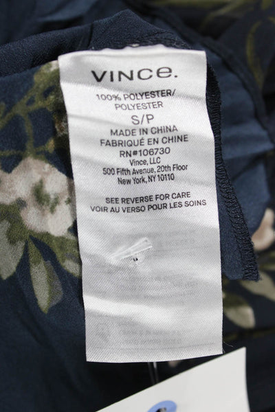 Vince Women Blouson Wrap Dress Dark Blue Floral V Neck Short Sleeve Size S