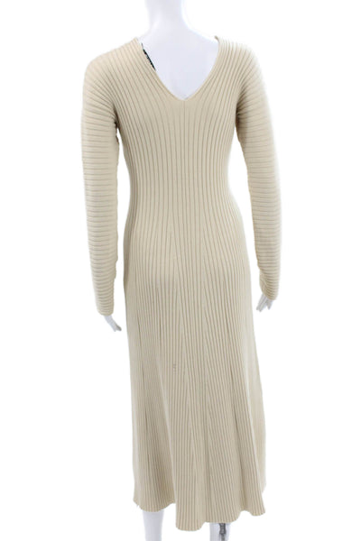 AMUR Womens Sweater Maxi Dress Beige V Neck Long Sleeve Striped Size M