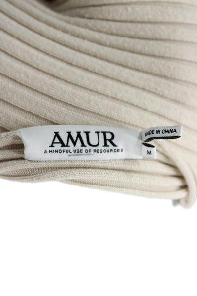 AMUR Womens Sweater Maxi Dress Beige V Neck Long Sleeve Striped Size M