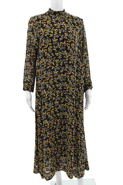 Ganni Womens Maxi Dress Black Floral High Neck Long Sleeve Viscose Size 36