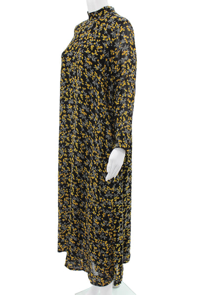 Ganni Womens Maxi Dress Black Floral High Neck Long Sleeve Viscose Size 36
