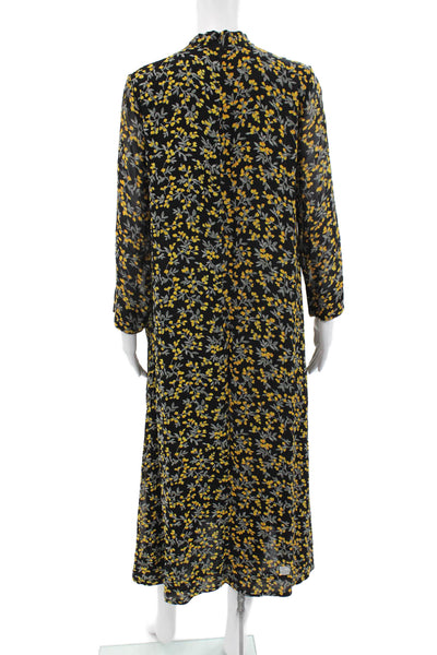 Ganni Womens Maxi Dress Black Floral High Neck Long Sleeve Viscose Size 36