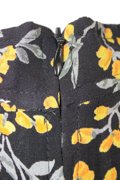 Ganni Womens Maxi Dress Black Floral High Neck Long Sleeve Viscose Size 36