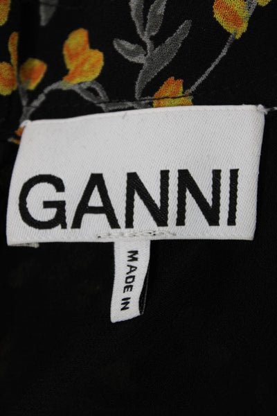 Ganni Womens Maxi Dress Black Floral High Neck Long Sleeve Viscose Size 36