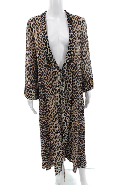 Ganni Women Dress Brown Animal Print Viscose Full Length Size 40