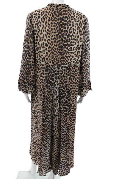 Ganni Women Dress Brown Animal Print Viscose Full Length Size 40