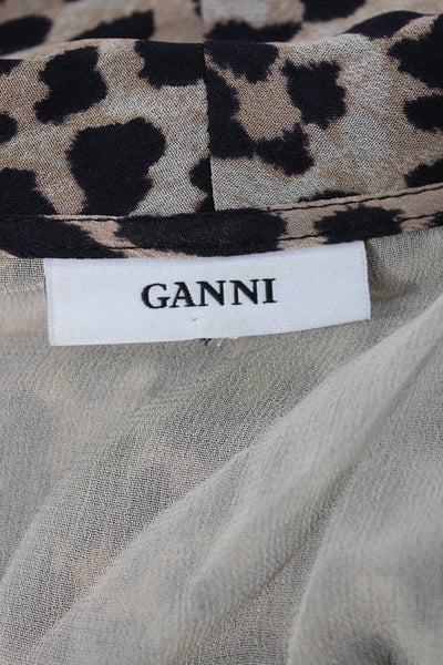 Ganni Women Dress Brown Animal Print Viscose Full Length Size 40