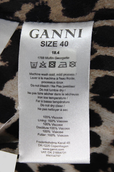 Ganni Women Dress Brown Animal Print Viscose Full Length Size 40